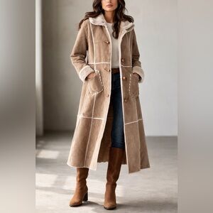 Steve Madden/ Genuine Suede Hooded Long Coat - Shearling Lined - Sz L